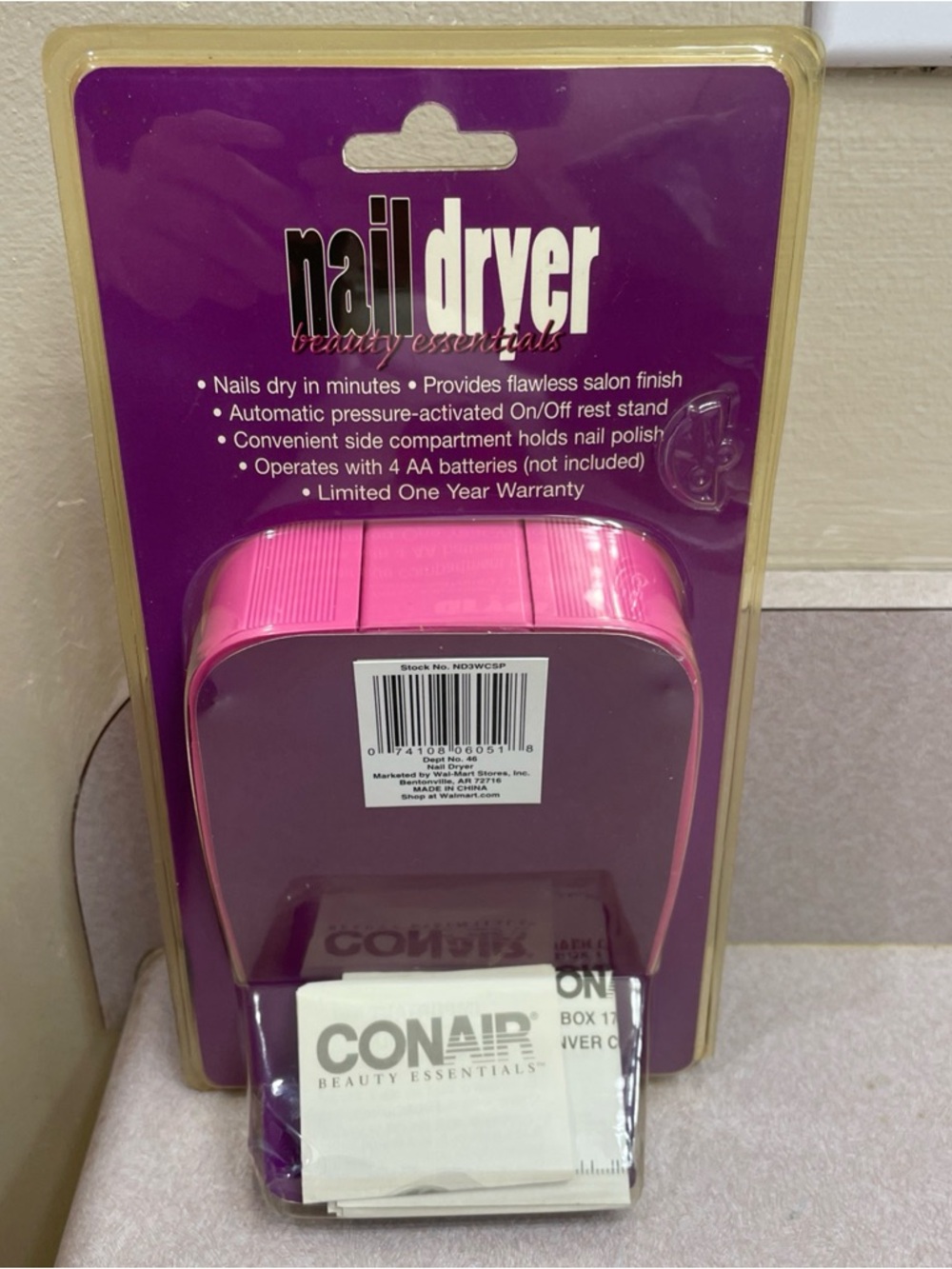 CONAIR Hot Pink Portable Nail Dryer + File Beauty Essential NEW-SEALED - Picture 2 of 3